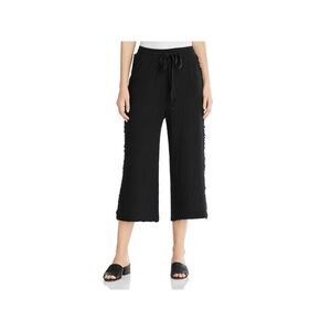 RED HAUTE Womens Black Tie Frayed Gauze Cropped Pants S